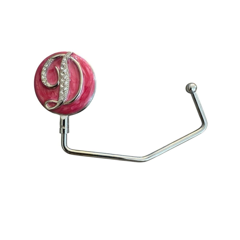 SPRING STREET CRYSTAL LETTER D PINK ENAMEL HANDBAG HOLDER PURSE HOOK